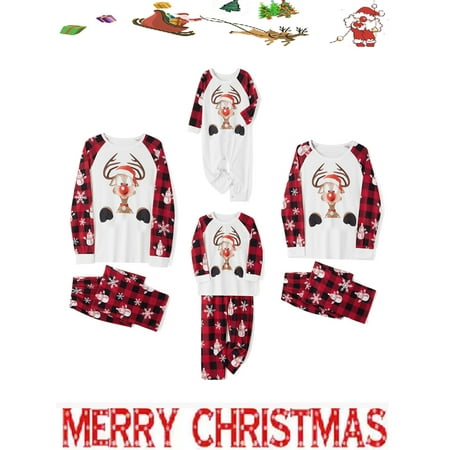 

Jamlynbo Family Christmas Matching Pajamas Sets Print Top Plaid Pants Jammies Long Sleeve Sleepwear Nightwear for Adults Kids