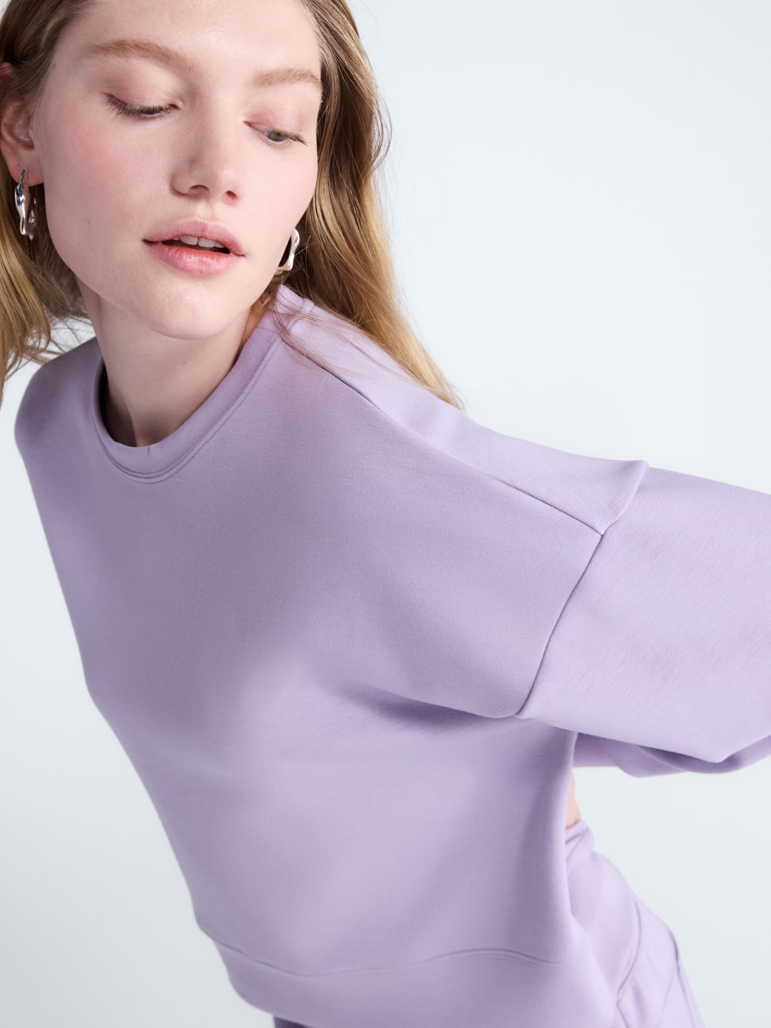 Scoop Women's and Women's Plus Scubaknit Cropped Sweatshirt with Drop Sleeves, Sizes XS-4X