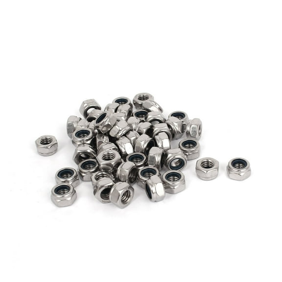 Unique Bargains M6 x 1mm 304 Stainless Steel Nylock Nylon Insert Hex Lock Nuts 50pcs