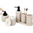 thumbnail image 3 of Beige 6-Piece Bathroom Organizer Set - Foaming Soap Dispenser, Toothbrush Holder, Qtip Holder & Vanity Tray, 3 of 4