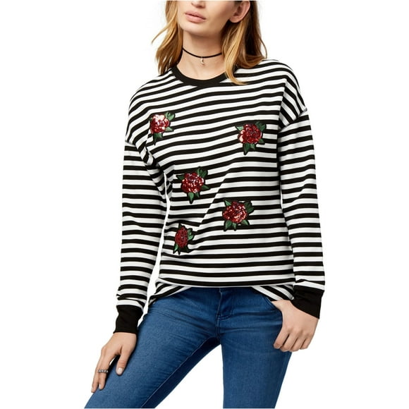 Carbon Copy Womens Sequin Floral Sweatshirt, Black, Small