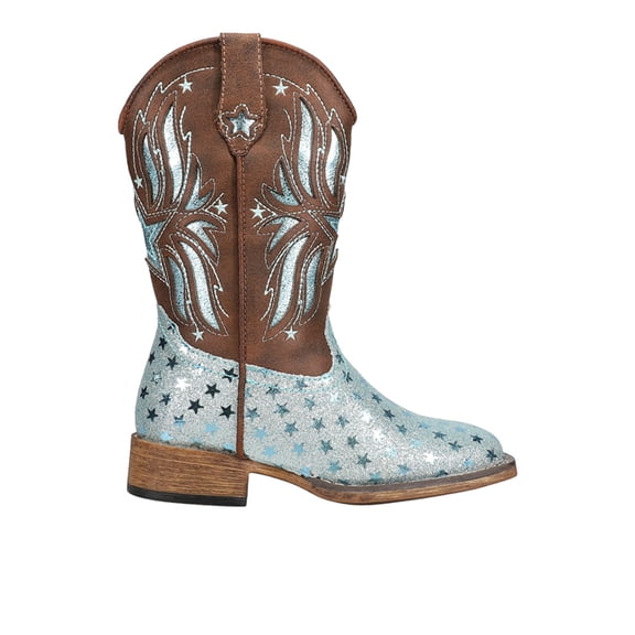 Roper Girls Starlet Tooled Inlay Square Toe Cowboy Mid Calf Boots