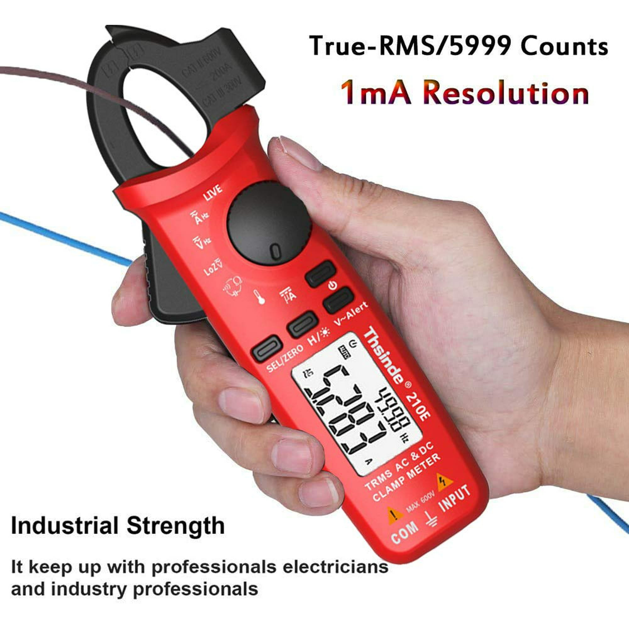 Digital Clamp Meter - 6000 Counts True RMS AC/DC Current Tester With Voltage, Temp, Capacitance (Up To 100A)