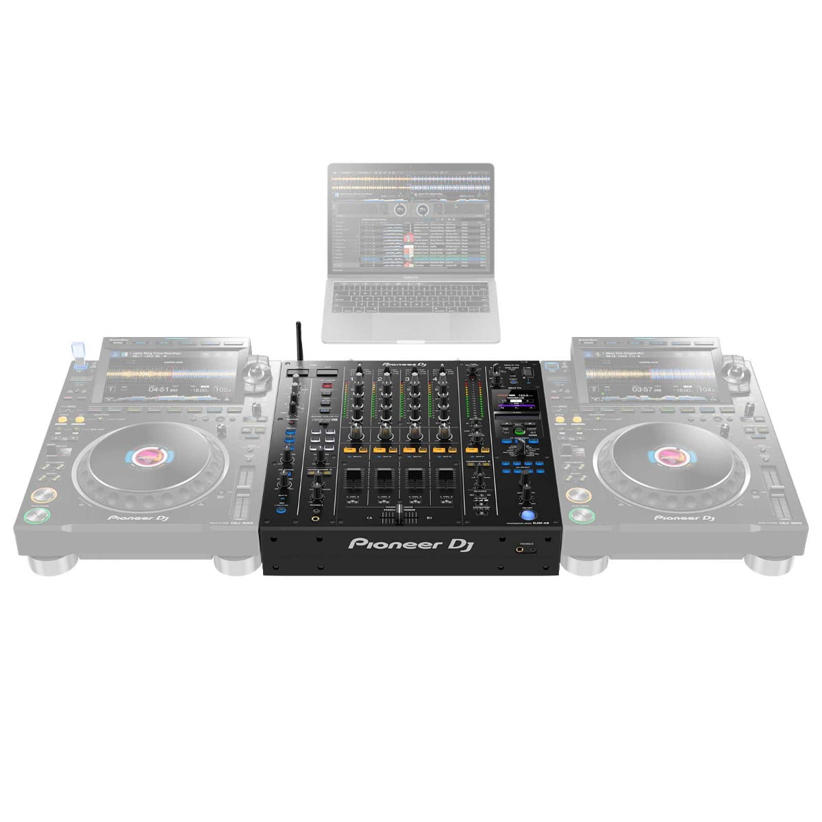 Pioneer DJ DJM-A9 4-Channel Professional DJ Mixer with Black Laptop Platform Carrying Case Package