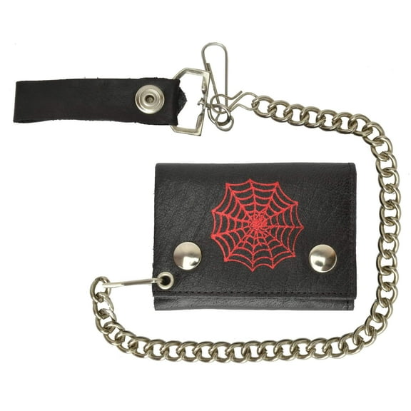 Genuine Leather Biker Trifold Chain Wallet Spider Web Imprint 946-45 (C)