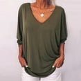 thumbnail image 2 of JINMGG Fall Shirts Plus Size Women Women's Summer Fashion V-neck Bat 3/4 Sleeve Solid Color Tops Army Green M, 2 of 7