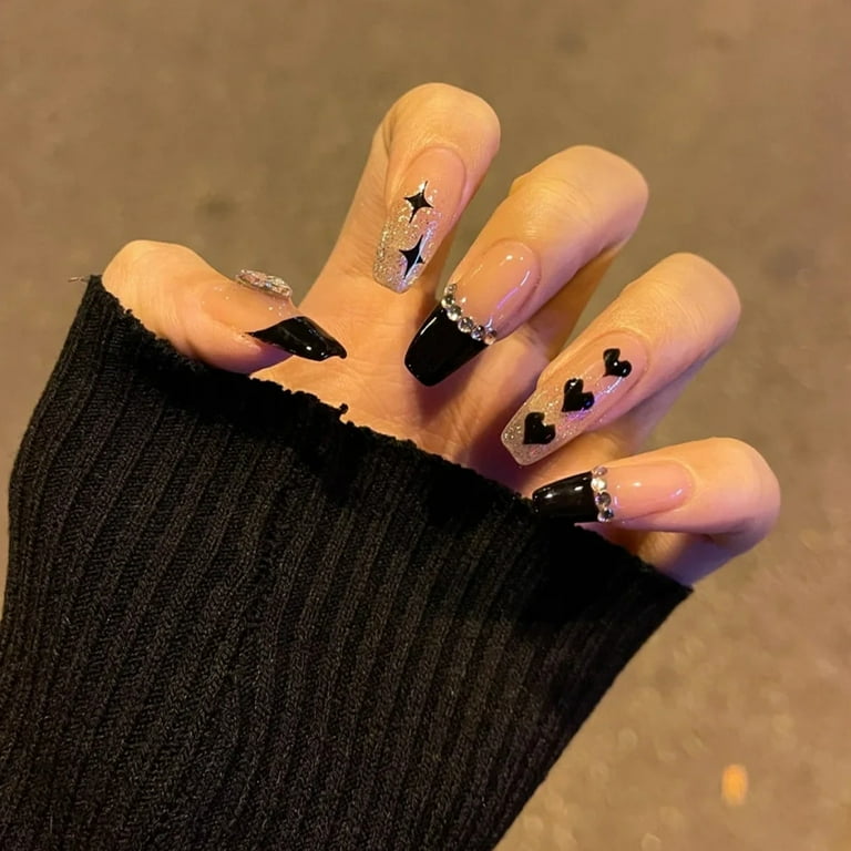 Coffin black online acrylic nails