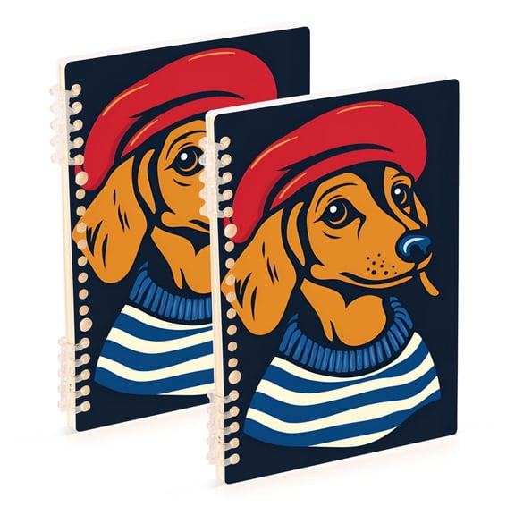 FORMRS 1-Subject Spiral Notebook 8" x 5" College Ruled 60 Refillable Sheet A5 Hard Cover, 2 Pack, Blue Dog Artist
