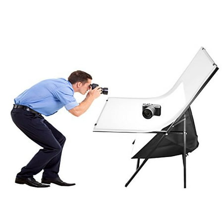 Foto&Tech Portable Non-Reflective Still Life Shooting Metal Frame Foldable Table with 58cm x 98cm Pure White Plexiglass Panel Cover Photo Studio Bench Easy Set Up without