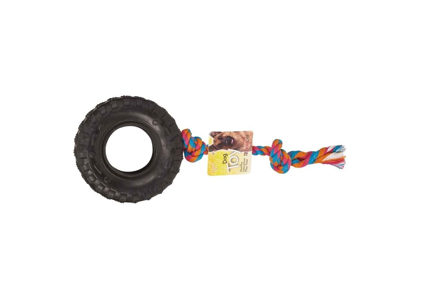 Tire N Tug Heavy Duty Durable Rubber Dense Medium Large Dog Chew Toy With Rope