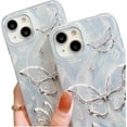 thumbnail image 4 of for iPhone 12 Case,Cute Silvery Butterfly Pattern PC Shockproof Protective Butterflies Girly Phone Case,Silvery, 4 of 7