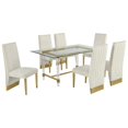 thumbnail image 1 of 7pc. 68" x 40" Glass Dining Set with 6 Chairs and Gold Stainless Steel, 1 of 5