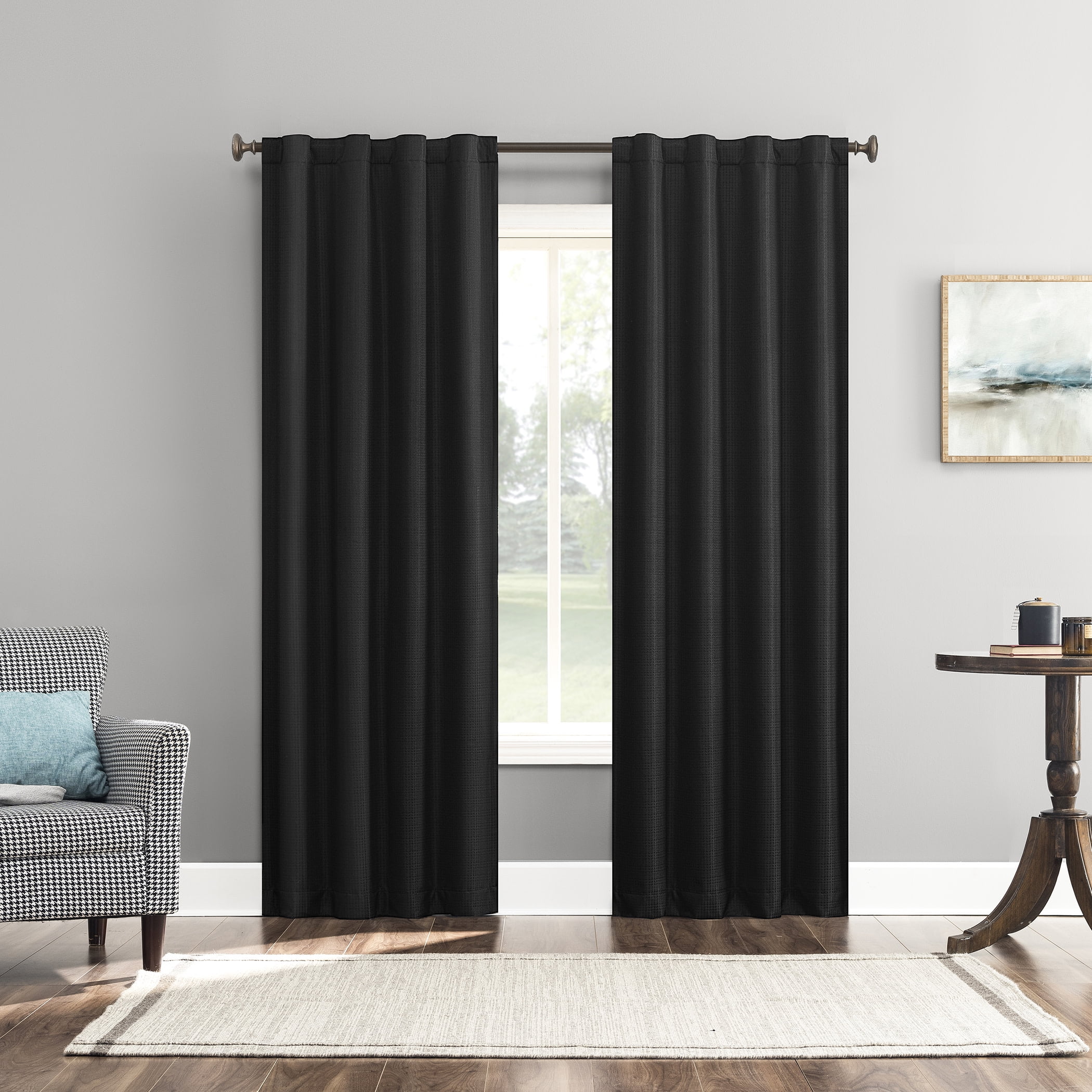Sun Zero Vance 2-Piece Magnetic Closure 100% Blackout Back Tab Curtain Panel Pair, 37"x96", Black