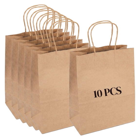 Unique Bargains 10Pcs Heavyweight Premium Gift Bags with Handles Brown 5.9" x 3.1" x 8.3"