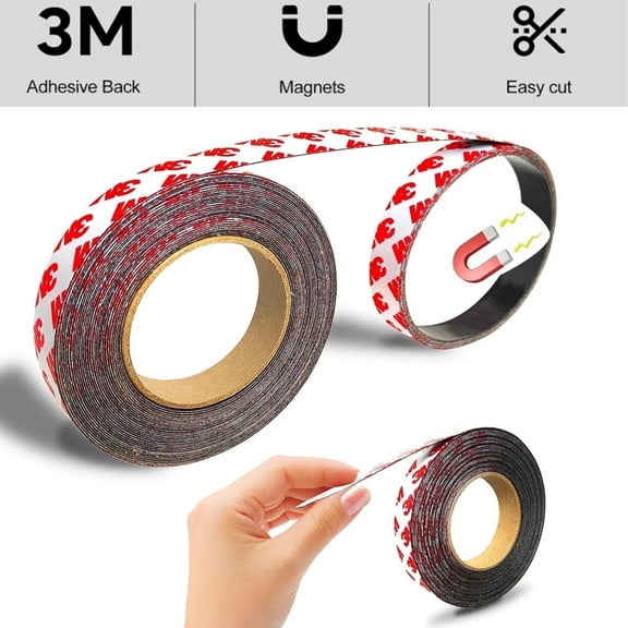 12 Mil Ultra Thin sticky magnets strips for Bookmarks,Adhesive Backing Strips for Photo Paper,Pictures Display on Fridge,Roll Packed (0.6 InchesX16.4 feet)