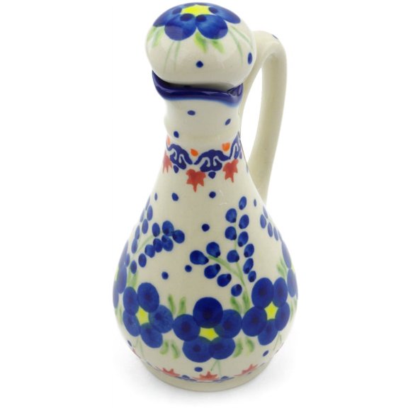 Polish Pottery 4 oz Bottle (Passion Poppy Theme) Hand Painted in Boleslawiec, Poland   Certificate of Authenticity