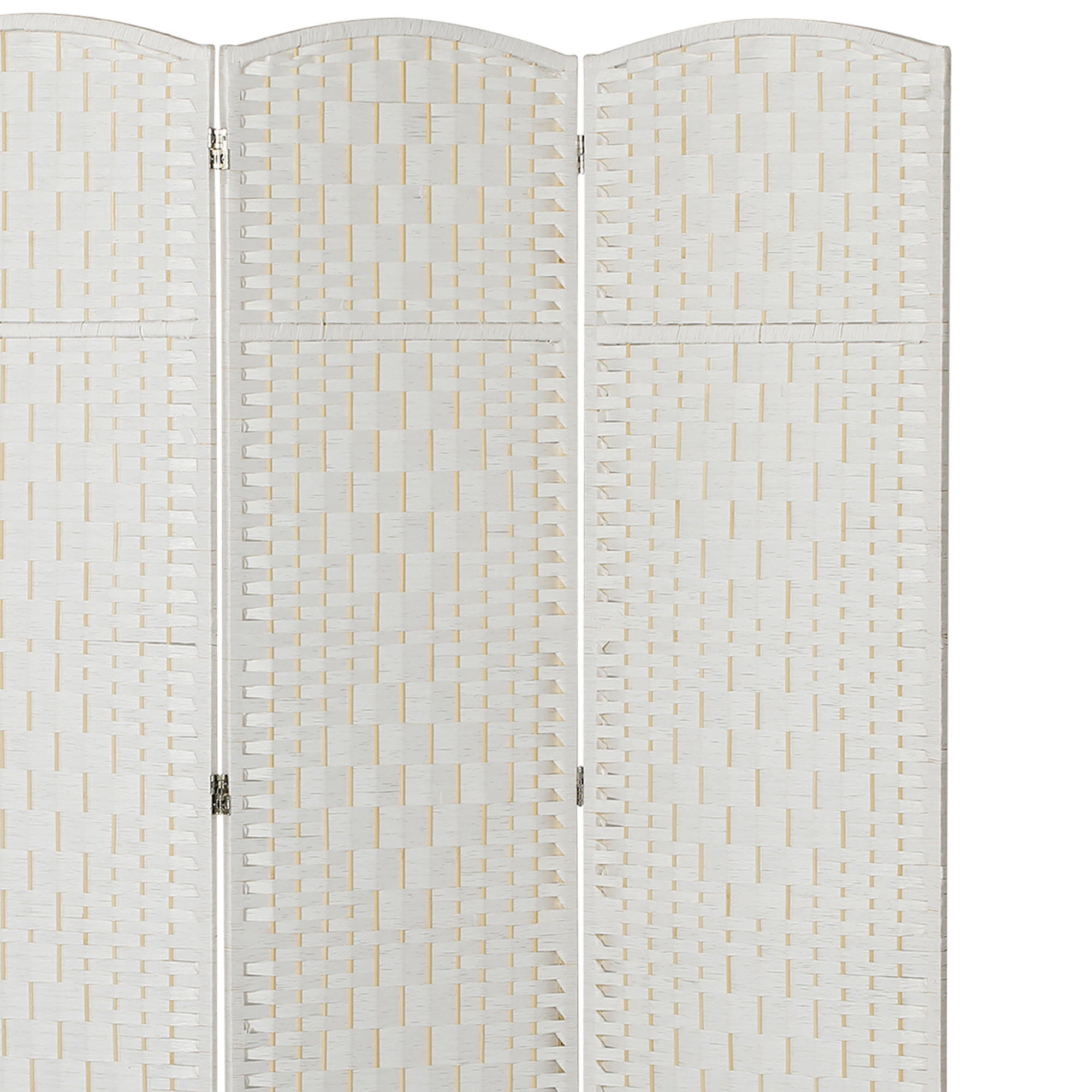 Room Divider 3 Panel Folding Privacy Screen 6FT Tall, Portable Weave Partition Wall with Poplar Wood Frame & Arched Top for Bedroom Studio Dorm, White