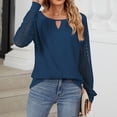 thumbnail image 4 of Kaemgyyd Womens Tops Keyhole Shirts Crewneck Patchwork Lace Long Sleeve Blouses Solid Color Pullover Business Casual Outfit, 4 of 5