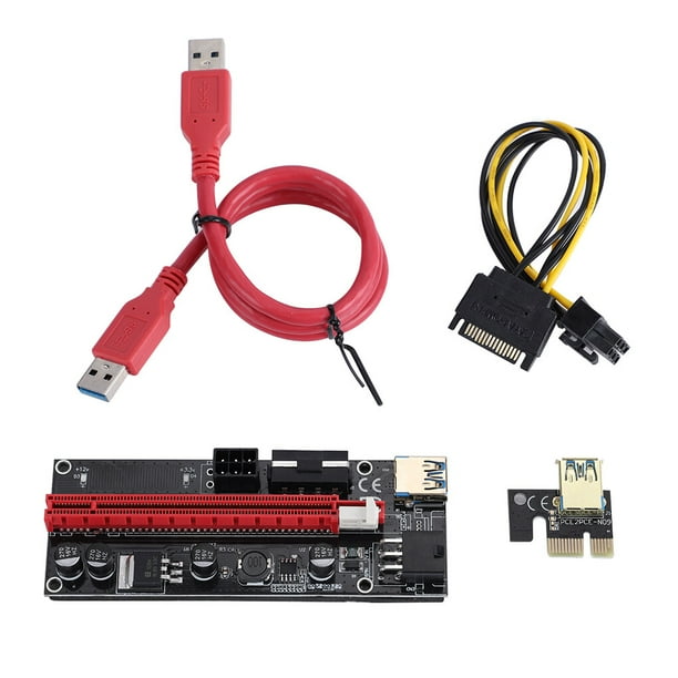Cateissary Adaptador PCI-E alimentado por USB 3.0 1X a 16X GPU Extender Tarjeta de condensadores de luz LED de 6 pines Accesorios portátiles para Electrónica miscelánea Cable USB rojo