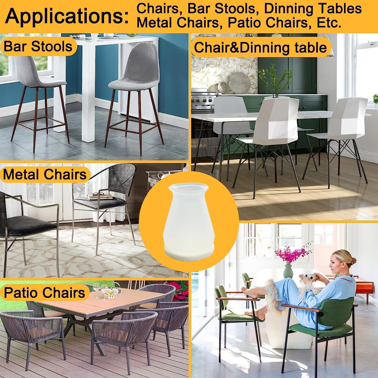 Extra Small Silicone Chair Leg Floor Protectors With Felt  Fit 19/32" To 15/16" Glide Caps Silicon Furniture Feet Cover Bottom Slide Protect Hardwood Floors No Noise 24 Pack