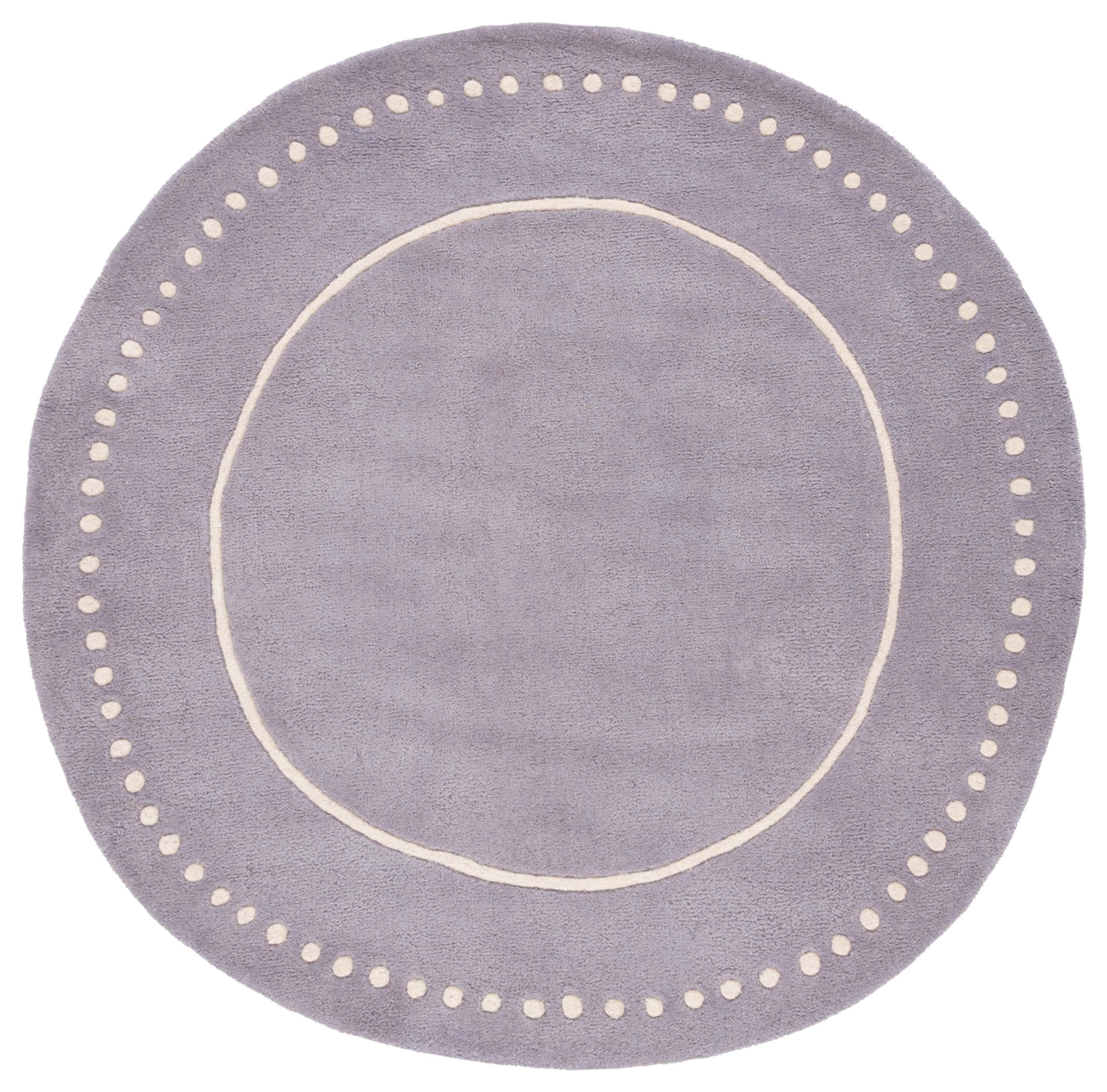SAFAVIEH Bella Danita Plain Dotted Bordered Wool Area Rug, Silver/Ivory, 5' x 5' Round