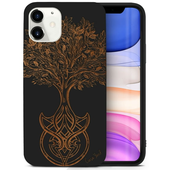 Case Yard Wooden Case for iPhone-11 Soft TPU Silicone cover Slim Fit Shockproof Wood Protective Phone Cover for Girls Boys Men and Women Supports Wireless Charging Tree of Life Design
