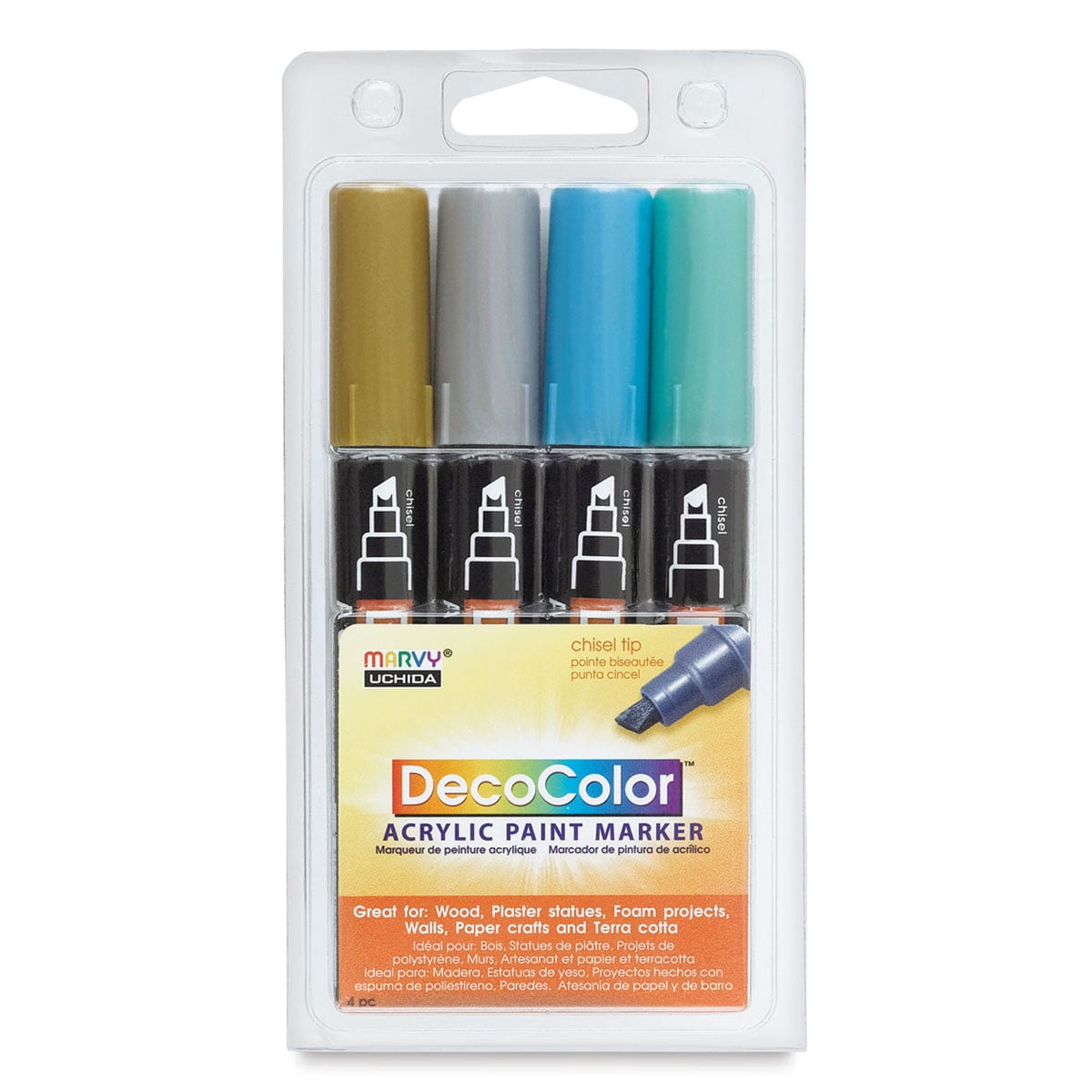 Uchida DecoColor Acrylic Paint Marker Set, 4-Colors, Metallic