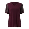 thumbnail image 6 of ZyeKqe Tops for Women Eyelet Puff Short Sleeve Shirts Casual V Neck T Shirts Hollow out Work blouses, 6 of 7