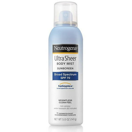 Neutrogena Ultra Sheer Body Mist Sunscreen Spray Broad Spectrum SPF 70, 5 oz