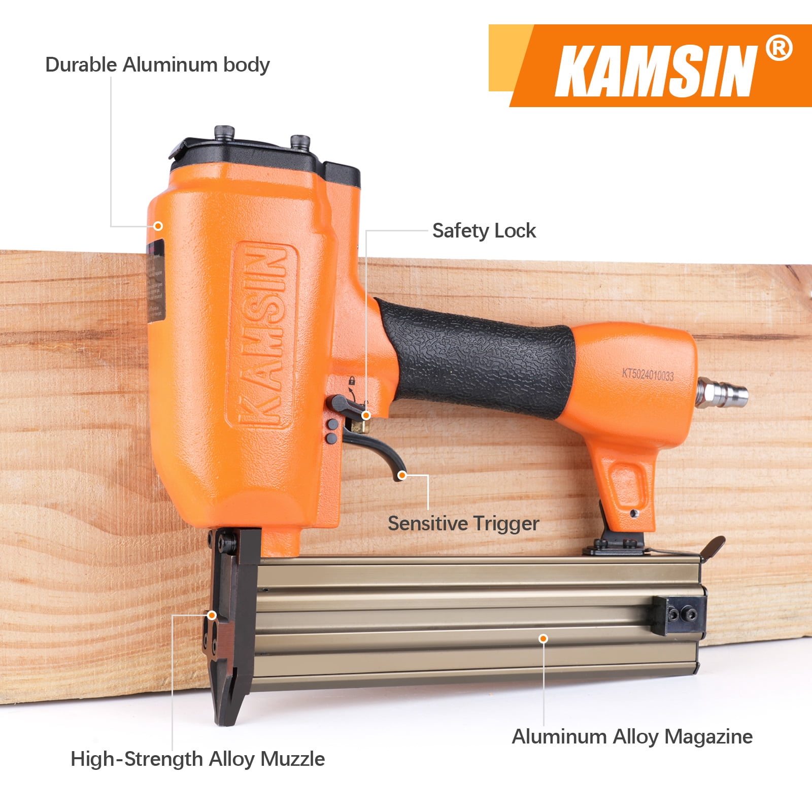 KAMSIN T50 16 Gauge Pneumatic Finish Nailer - 5/8-inch to 2-inch (15-50mm) Brad Nails, Air Power Brad Nail Gun, applicable to woodworking, carpentry, upholstery