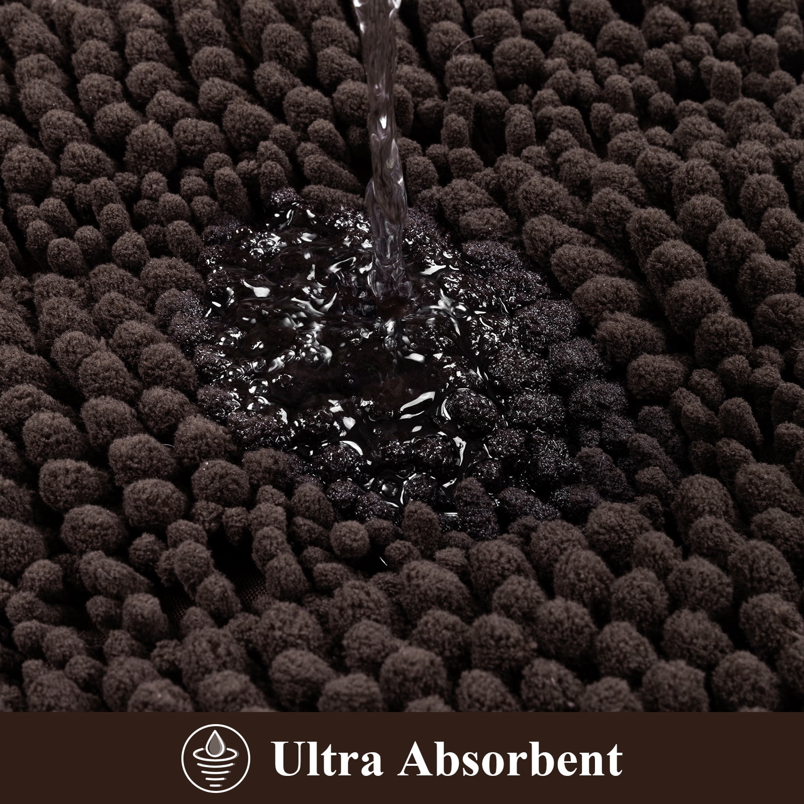 Ileading Ultra Soft Bathroom Rug Set 3 Pieces, Non Slip Thick Chenille Striped Bath Mat, Absorbent Plush Shaggy Bath Rugs for Bathroom, Brown