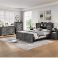 thumbnail image 7 of BOSHIRO Queen Size Bed Frame with Charging Station, Farmhouse Headboard with Sliding Barn Doors and Storage, Platform Design with Bracket Footboard, Noiseless, No Box Spring Required, Grey, 7 of 7