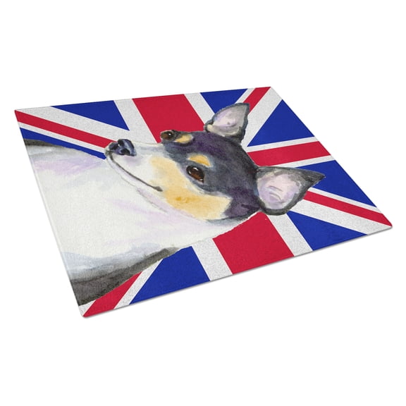 Caroline's Treasures Rat Terrier with English Union Jack British Flag Glass Cutting Board Large Size