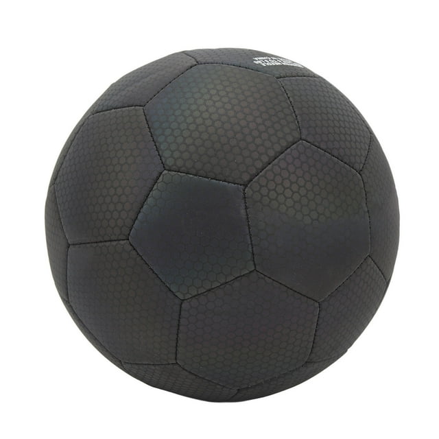 Balón de fútbol reflectante tamaño 5 que brilla en la oscuridad PU negro válvula de aire a prueba de fugas fútbol luminoso brillante