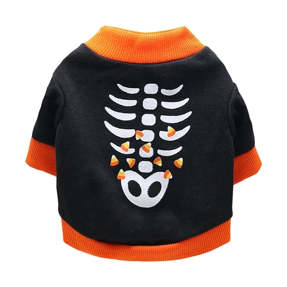 Leeye Halloween Pet Funny Fish Bone T-Shirt, Black Orange Dog Cat Top with Skeleton Fish Design for Large Pets Party, Black, Size L, 0.14 lb