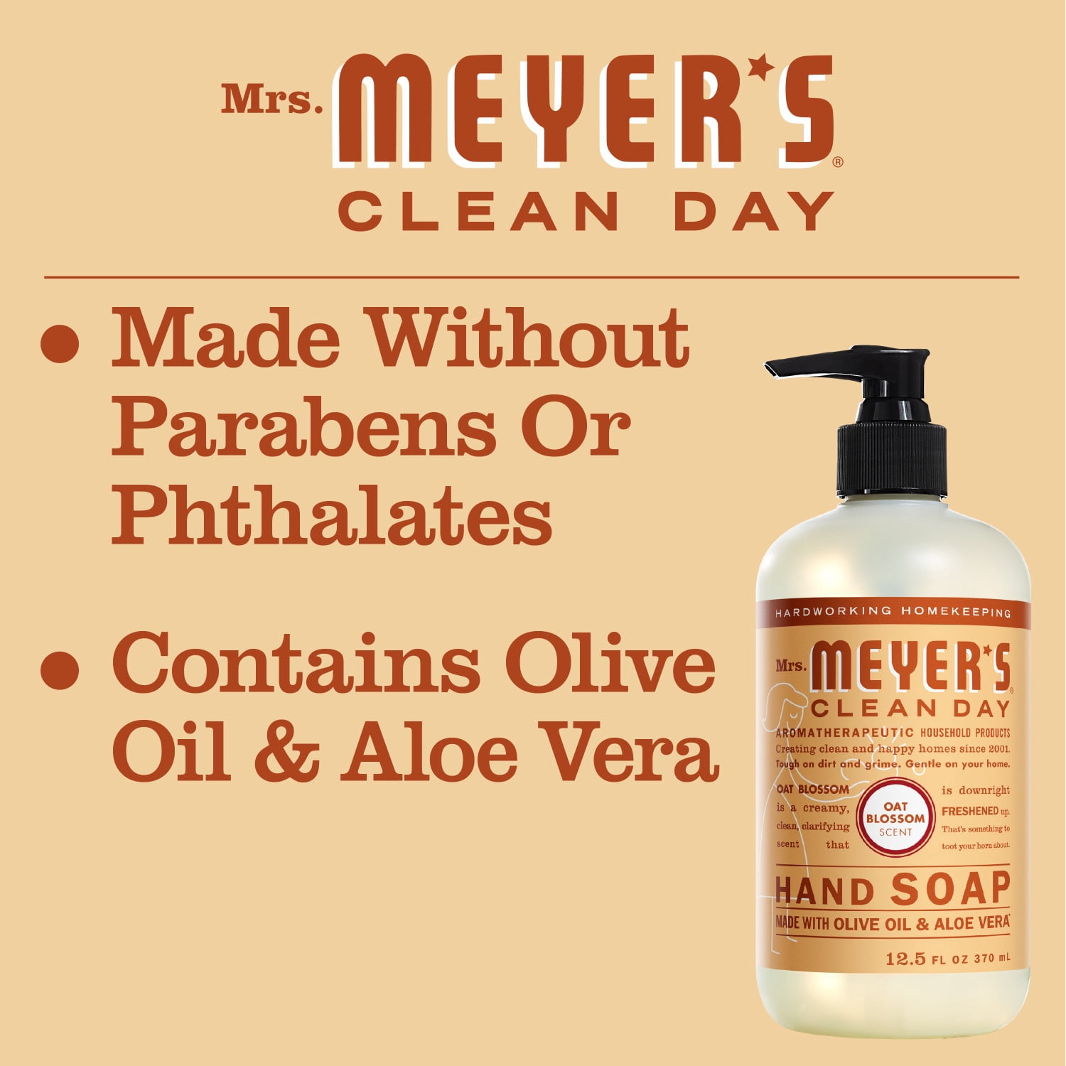 (2 pack) Mrs. Meyer's Clean Day Liquid Hand Soap, Oat Blossom Scent, 12.5 Ounce Bottle