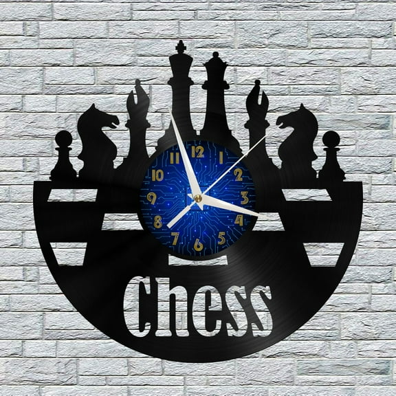 International Chess Vinyl Wall Clock, Vinyl Record Clock Wall Art Silent & Non-ticking(12 inchs B)