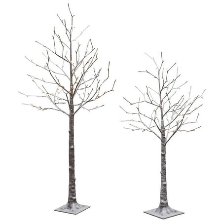 Flocked LED Birch Tree  Set of 2