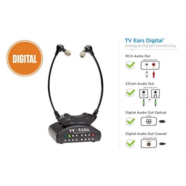 tv ears digital wireless headset system, connects to both digital and