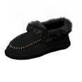 thumbnail image 3 of Black Womens Winter Cotton Shoes Moccasin Style Solid Color Round Toe Fleece Lined Slip On Frayed Collar Warm Soft Lightweight Casual Footwear Size 36, 3 of 3