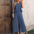thumbnail image 6 of Besolor Womens Summer 2 Piece Outfits Casual Crewneck Sleeveless Ruffle Hem Tank Tops and Wide Leg Pants Lounge Sets, 6 of 6