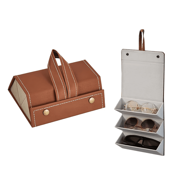 Travel Sunglasses Organizer Case Set With 5 Slots, Portable Eyeglass Storage Bag & Cleaning Cloth For Multiple Glasses, Men & Women