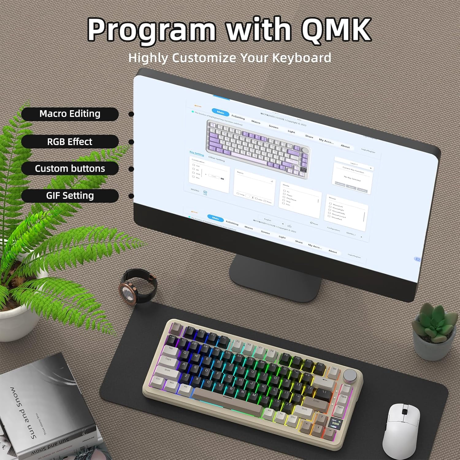 ATTACK SHARK X85PRO Gasket Mechanical Keyboard, 75% Wireless Gaming Keyboard with TFT Screen&CNC Knob, 2.4Ghz/BT5.1/USB-C, 5 Layer Padding, Hot-Swap Linear Switch, RGB, for PC,MAC,QMK