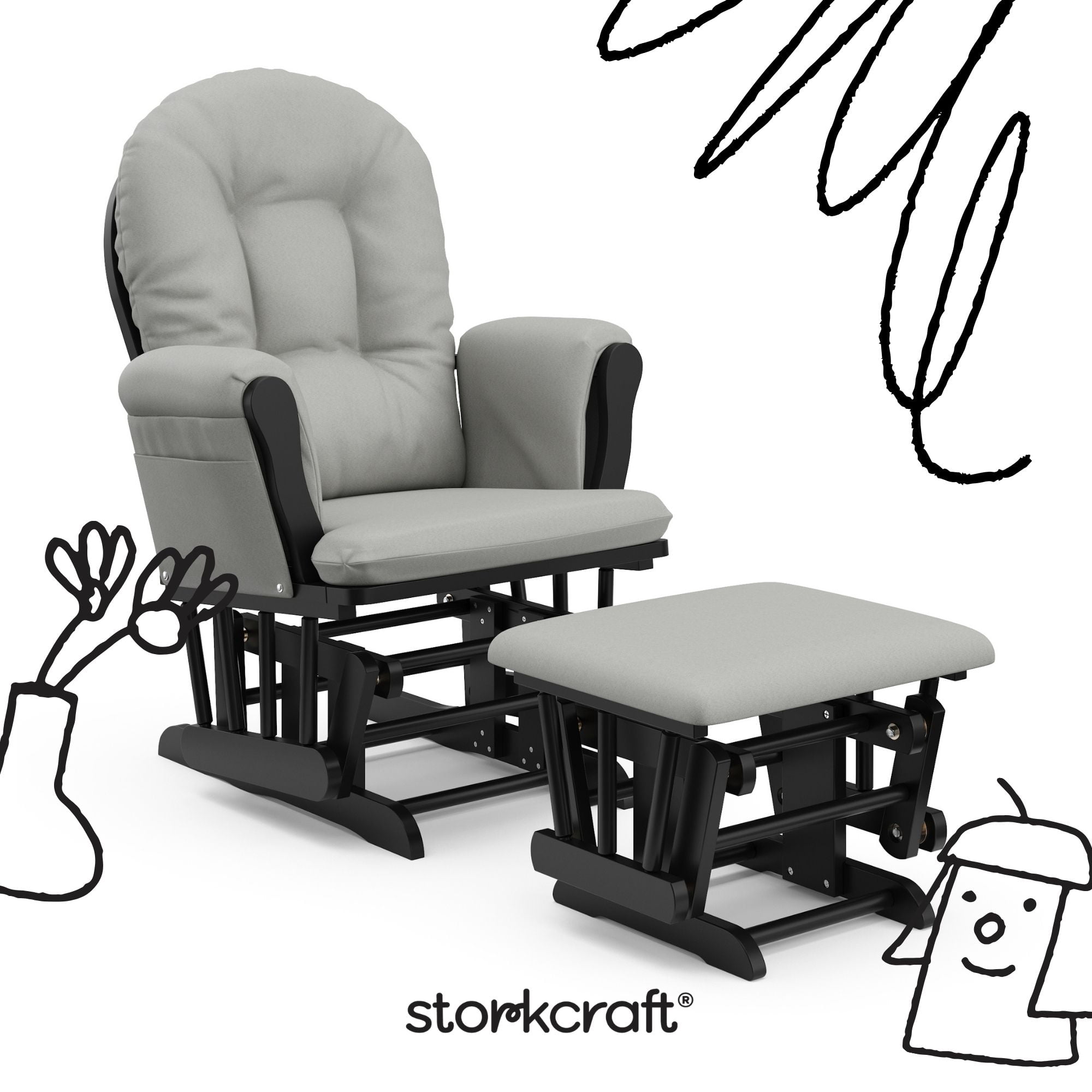 Storkcraft Hoop Infant Nursery Glider and Ottoman, Black with Light Gray