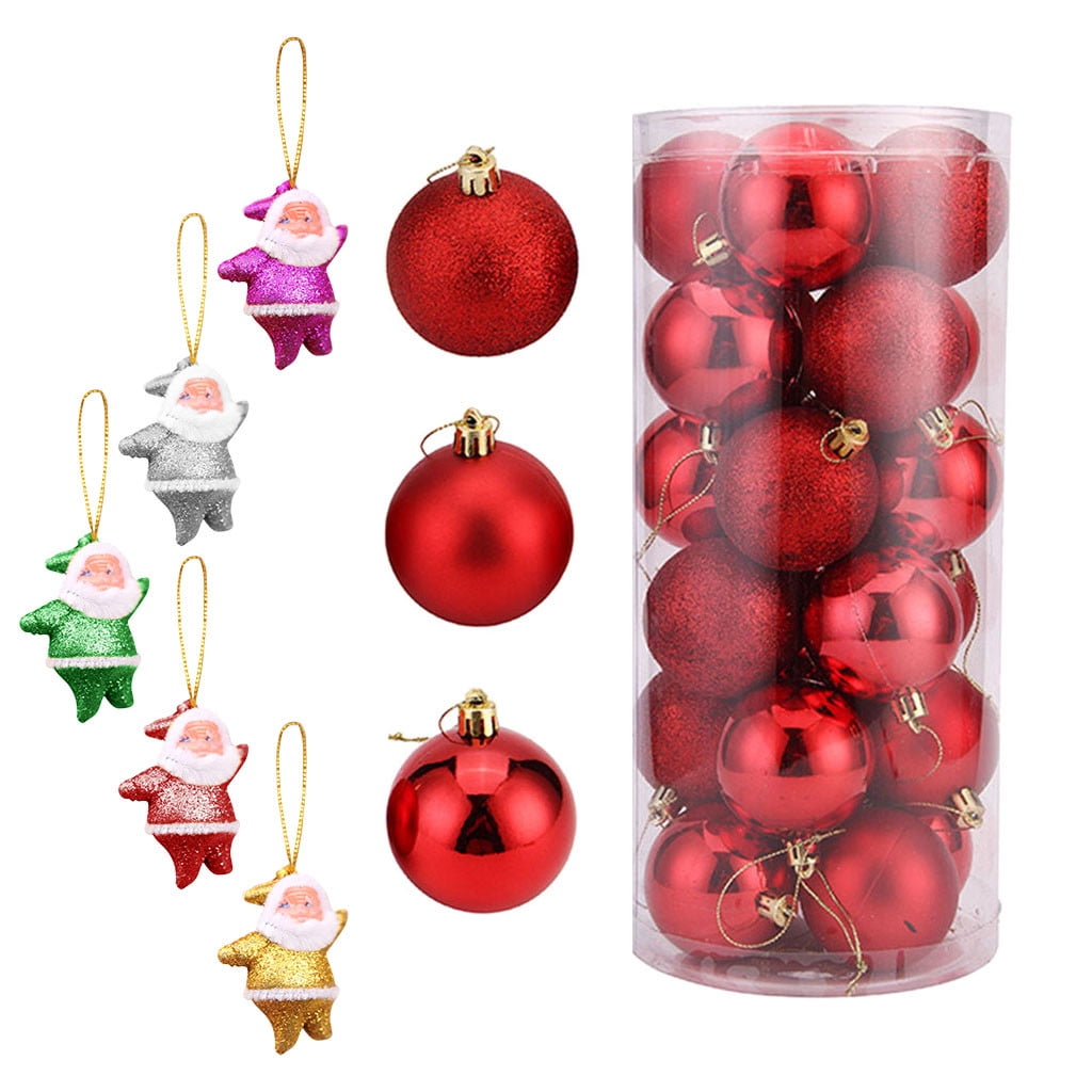 24pc Christmas Tree Ball Baubles Glitter Hanging Party Ornaments Home Cute Decor 