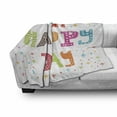 thumbnail image 3 of Wording Soft Flannel Fleece Throw Blanket, Doodle Colorful Typography Oh Happy Day Words with Dots and Snowflake Images, Cozy Plush for Indoor and Outdoor Use, 50" x 60", Multicolor, by Ambesonne, 3 of 6