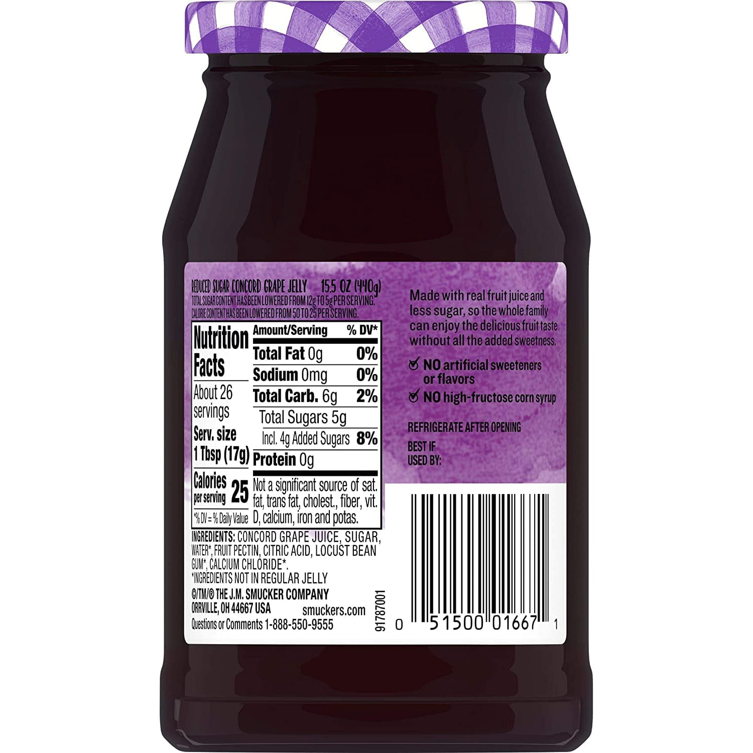 Smuckers Low Sugar Concord Grape Jelly 15.5Oz Jars (Pack Of 3) Packaging May Vary