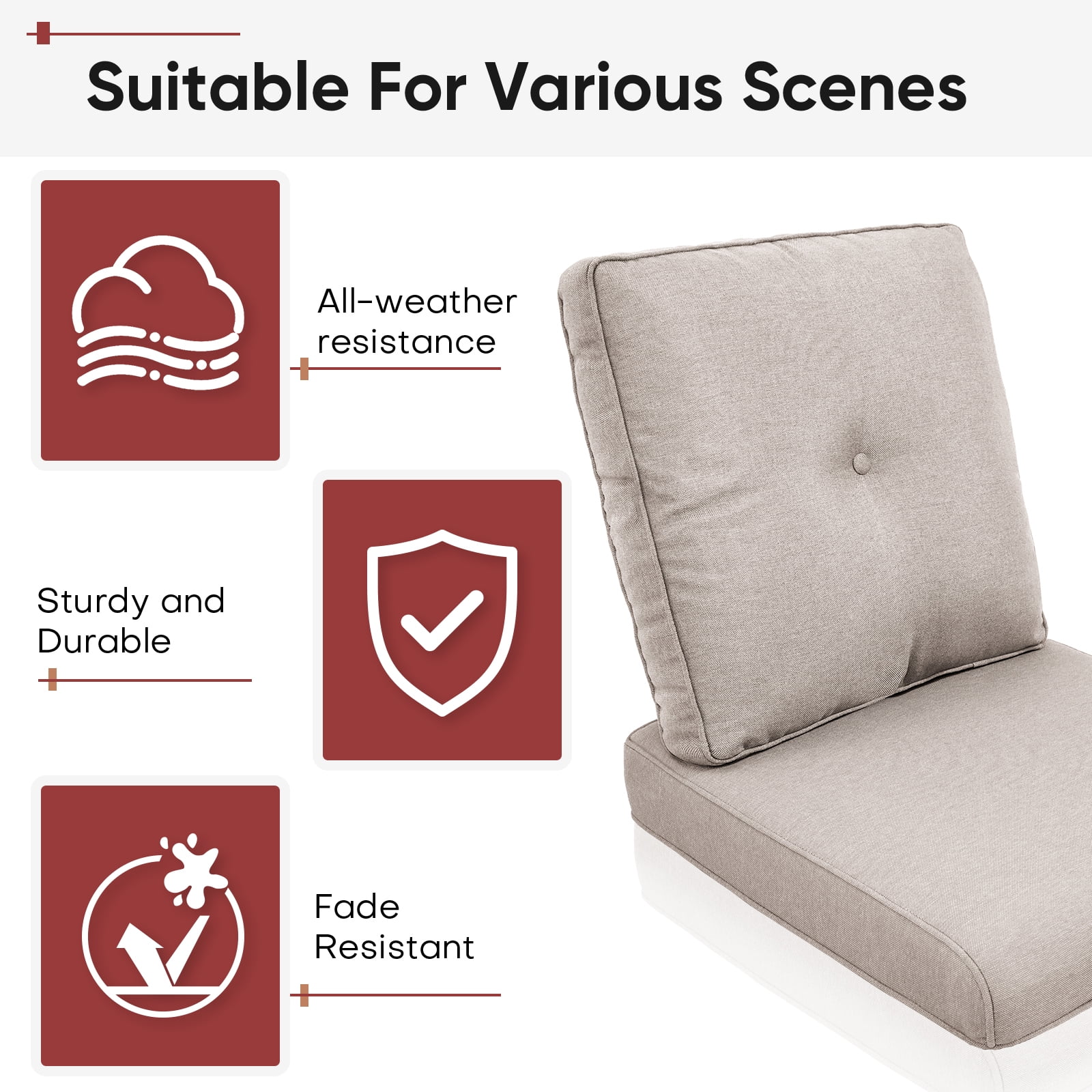 POCASSY Patio Furniture Cushions Set of 4, 22.5"*22.5" Outdoor Cushion for Patio Furniture, Water Resistant, Fade Resistant, Deep Seat and High Back Cushion for Chair, Sofa, and Couch, Beige