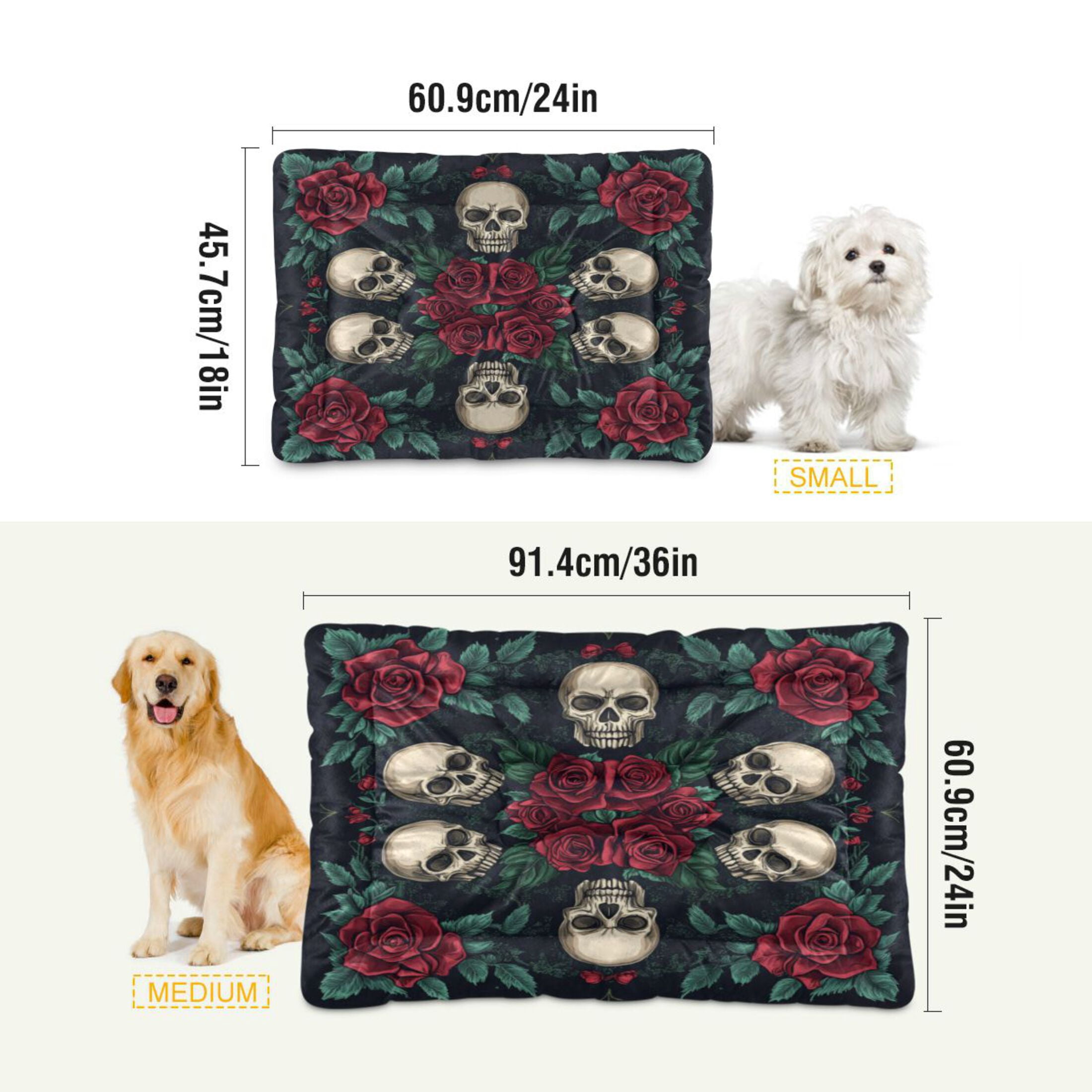 Qxltty Skull Red Rose Darkpattern Ped Pad Wear-resistant and Hard to Bite Through Sleeping Pad for Small Medium Large Dogs Winter Pet Bed 36×24in