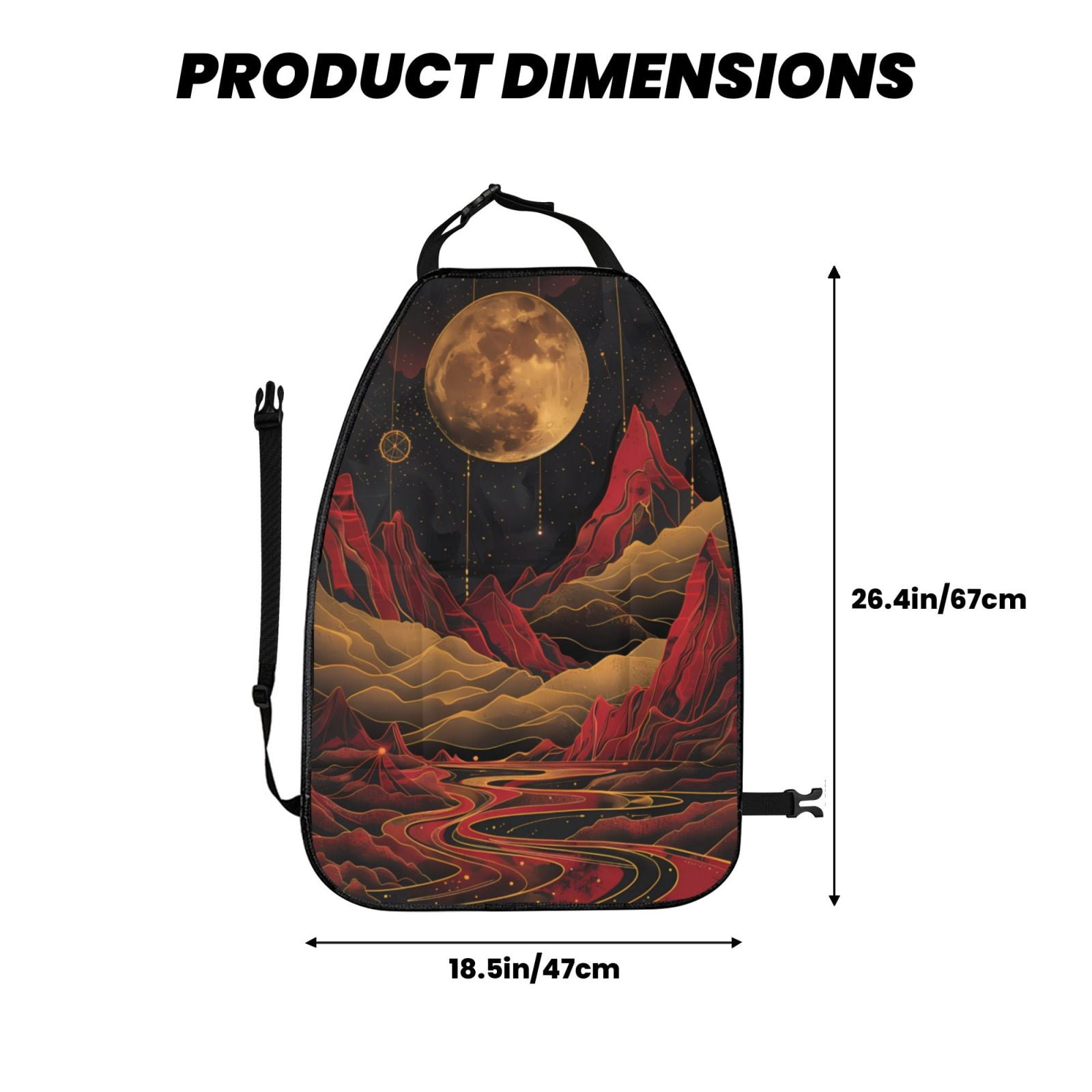 Kdxio Lunar Mountains Golden Rivers Print 2 Pack Car Kick Mat Seat Cover Back Protector Mat with Pockets for Organizer Backseat Protector and Storage Anti Kick Pad for Vehicles